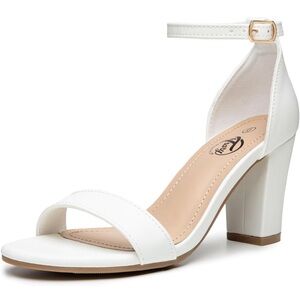 Trary White Block Heels